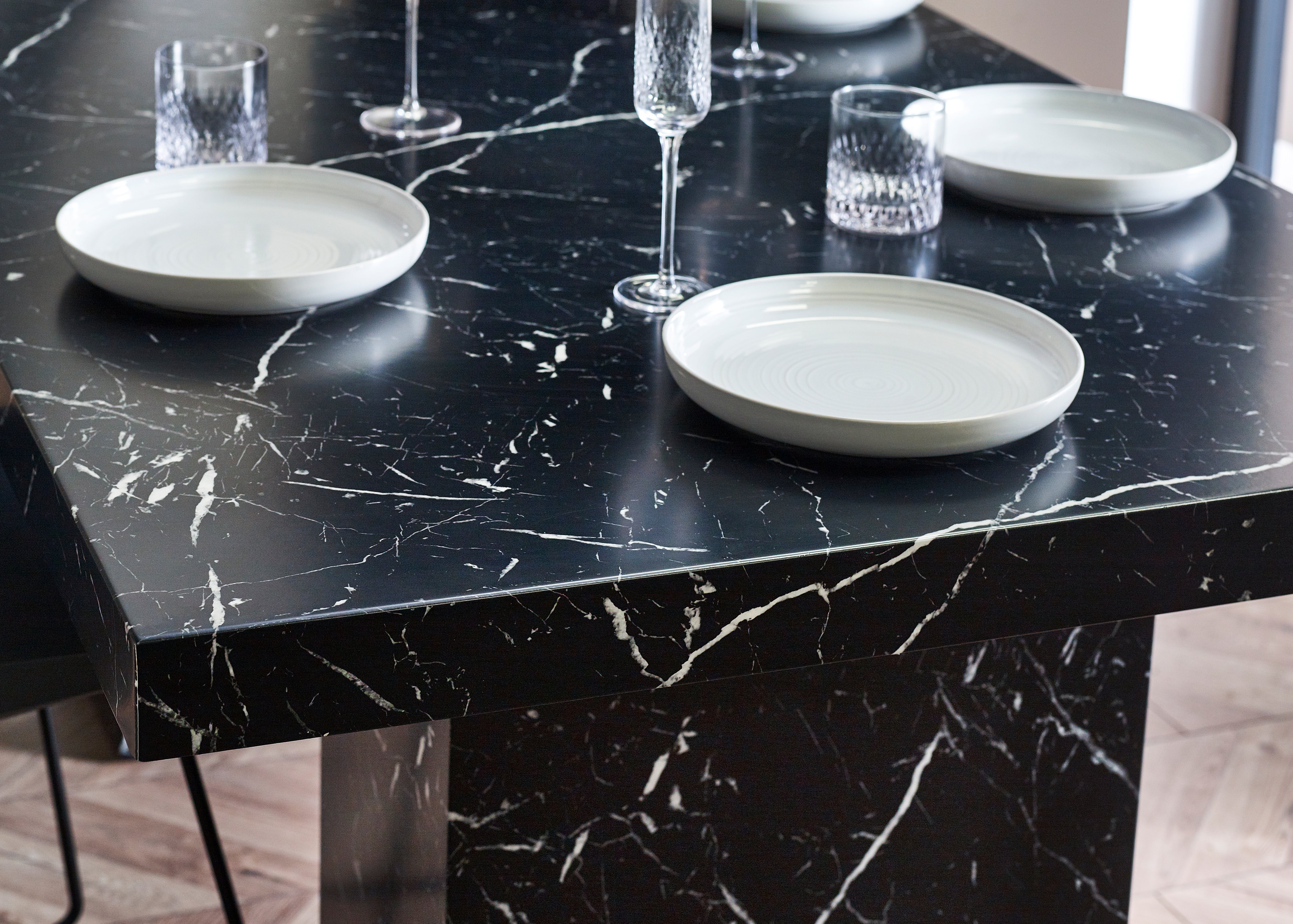 Kiso Black Marble Effect Rectangle Dining Table | 6-8 Seater